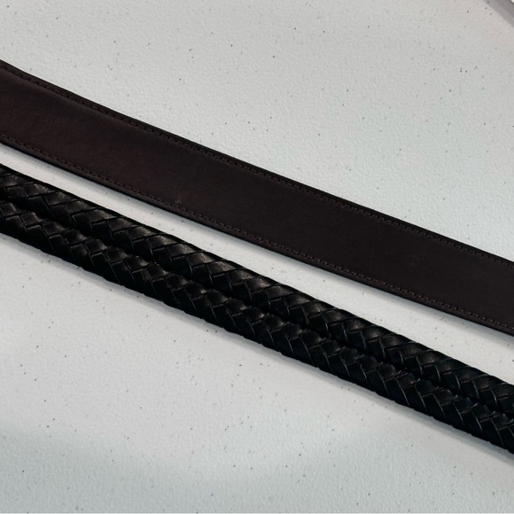 2 Leather Mens Belts Coach Braided Black 5922 Brown Sz 42 Gold Tone Brass - Picture 3 of 11